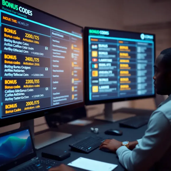 Digital interface displaying bonus codes for online platforms in Nigeria