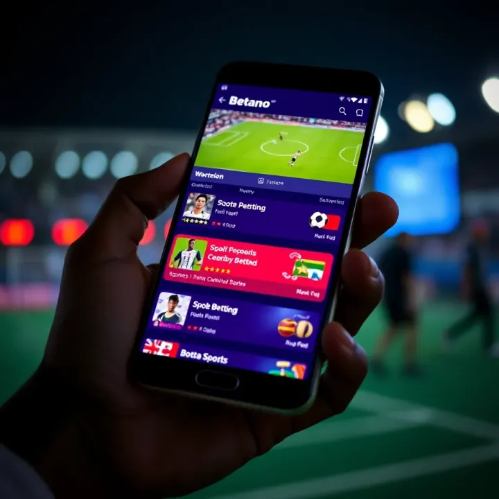 Betano App Sports Betting Interface in Nigeria Smartphone displaying the Betano app interface with various sports betting options on screen