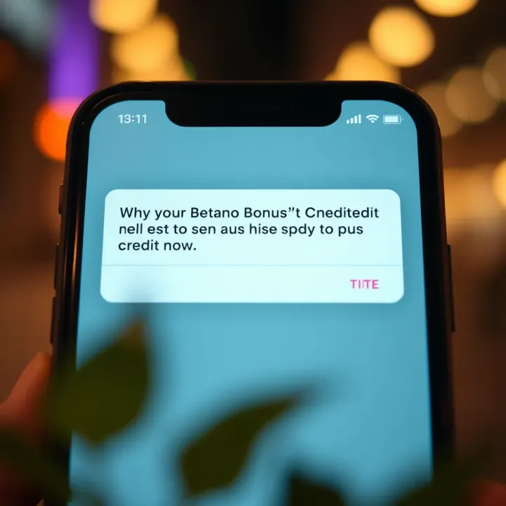 Notification alert on mobile device indicating Betano bonus credit issue