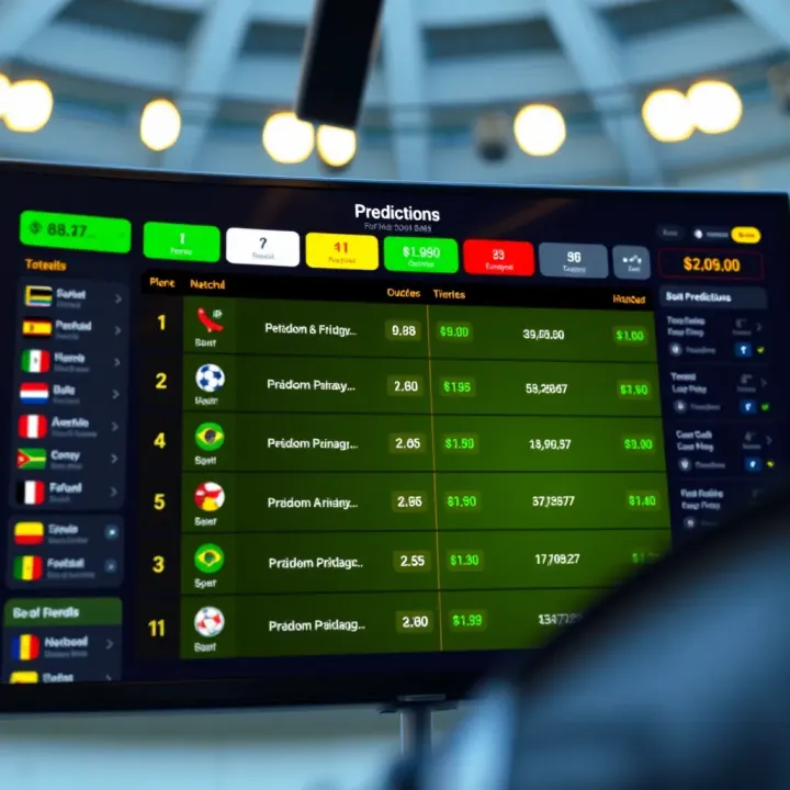 Betano Betting Interface Displaying Predictions and Odds Illustration of a digital sports betting interface showing match predictions and odds