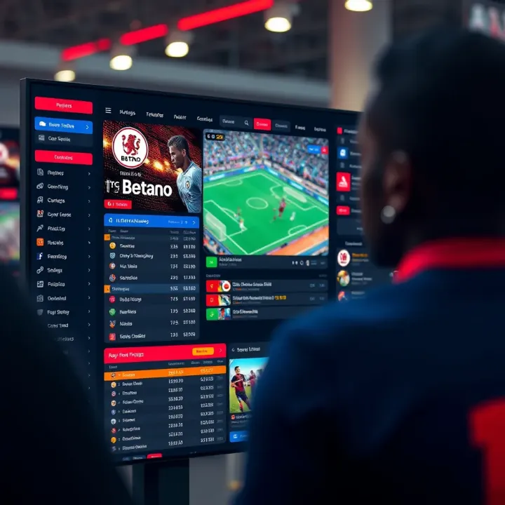 Digital interface displaying various sports betting options with vibrant graphics and statistics