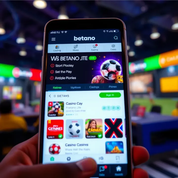 User interface of Betano Lite platform showing sports betting and casino game options