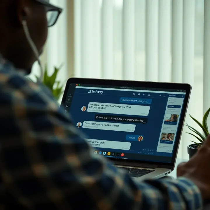 User navigating Betano website to access live chat support for assistance