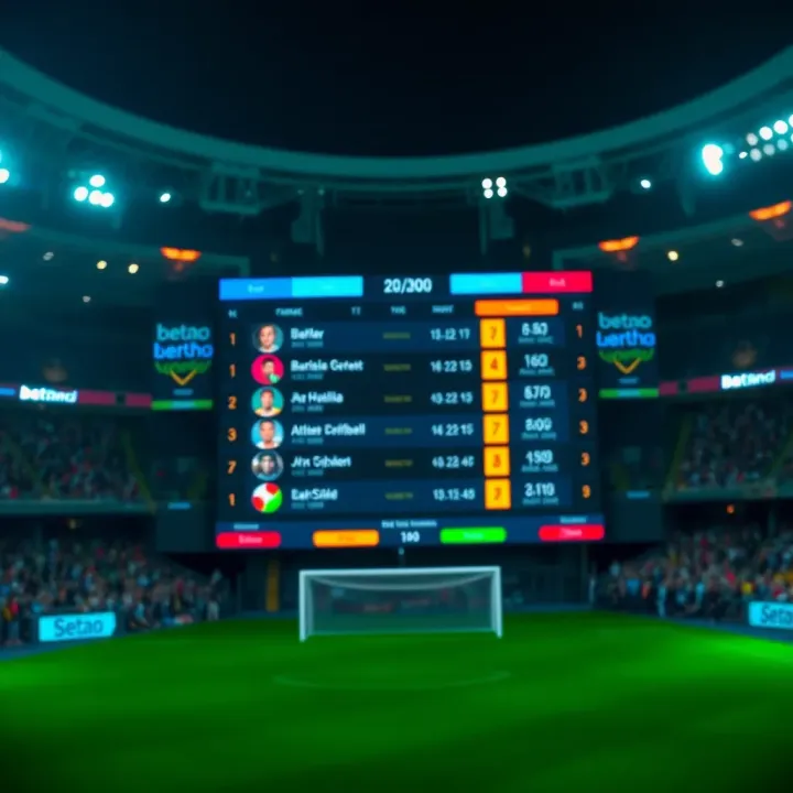 Live sports scoreboard displaying real-time match updates and statistics on Betano platform