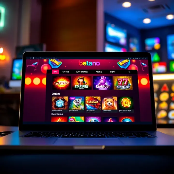 User-friendly layout of the Betano platform on a laptop screen showing game options and access to the Starburst demo for Nigerian players