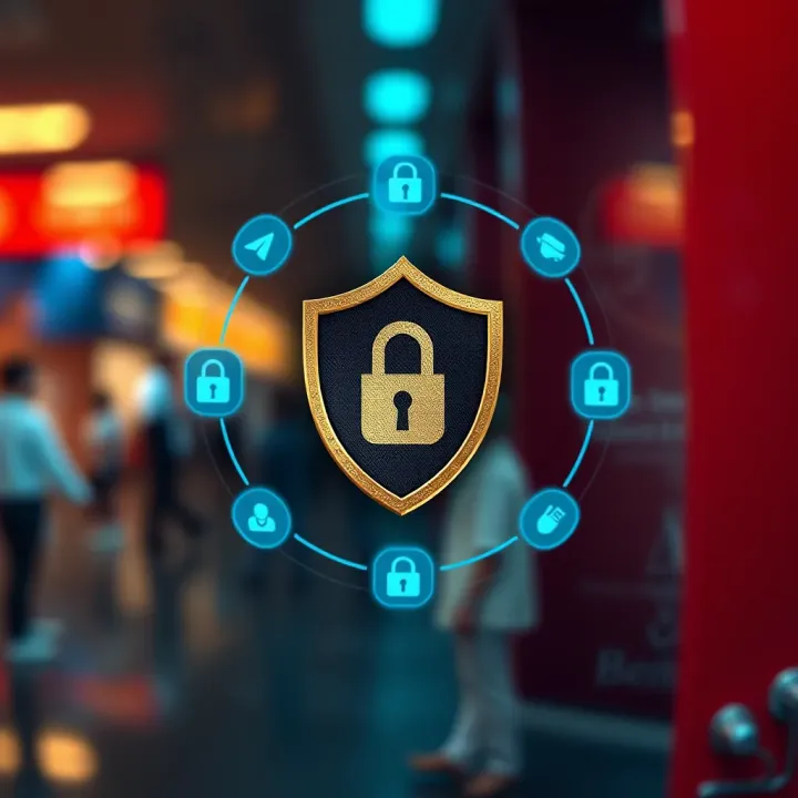 Secure login authentication with shield and lock icons