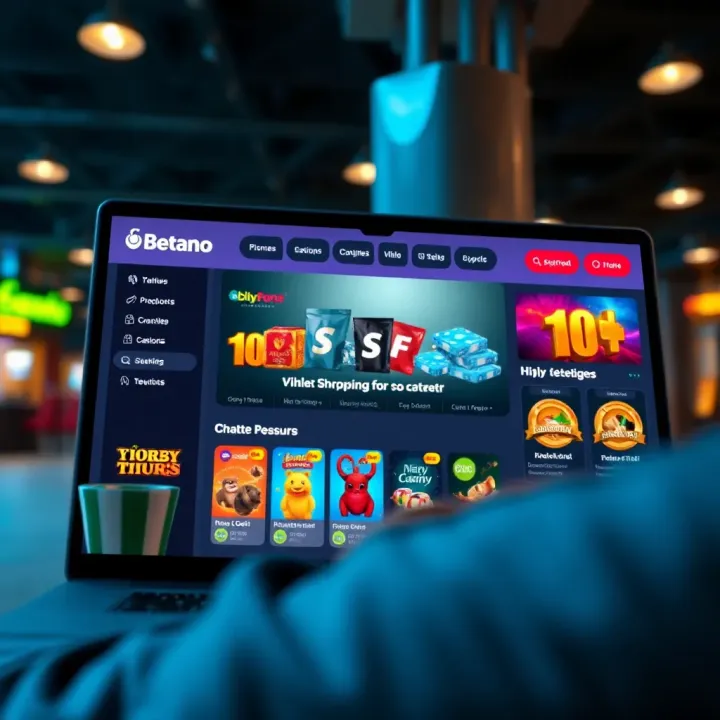 User interface of Betano online casino platform showing shopping features and available products