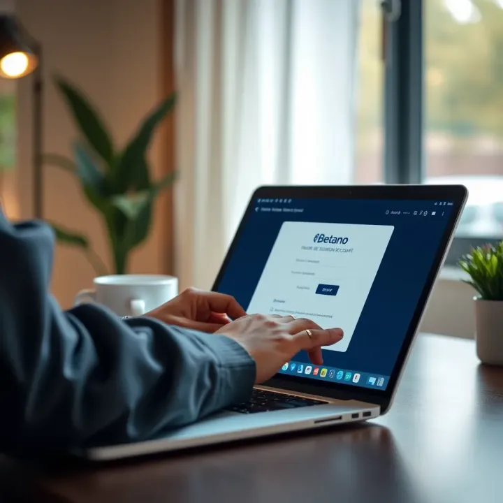 User entering credentials on a laptop to access Betano account