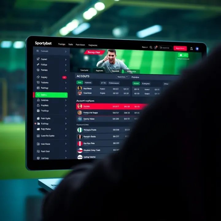 Interface showing the Sportybet platform with betting options and account details