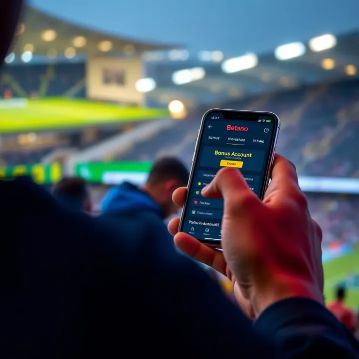 User navigating Betano betting platform on a mobile device to access bonus account options