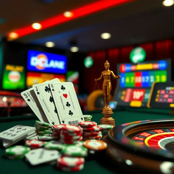 Illustration of various legal gambling forms including lottery tickets, sports betting, and casino games in Nigeria