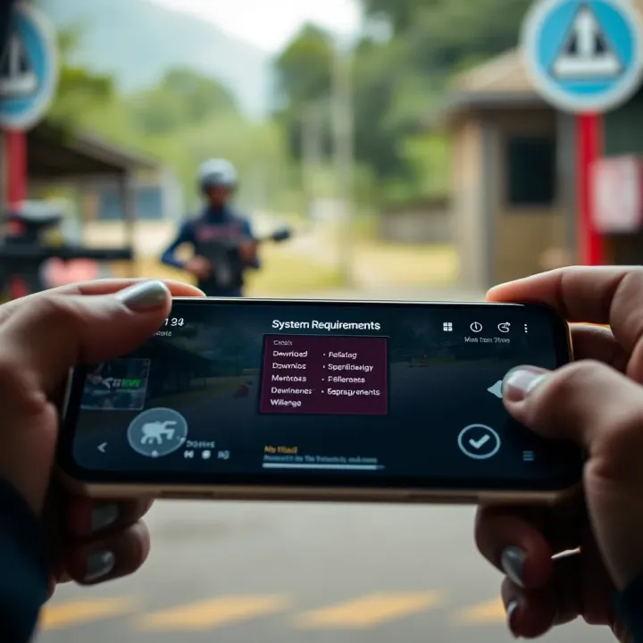 User interface displaying download options and system requirements for Mini Militia on a mobile device