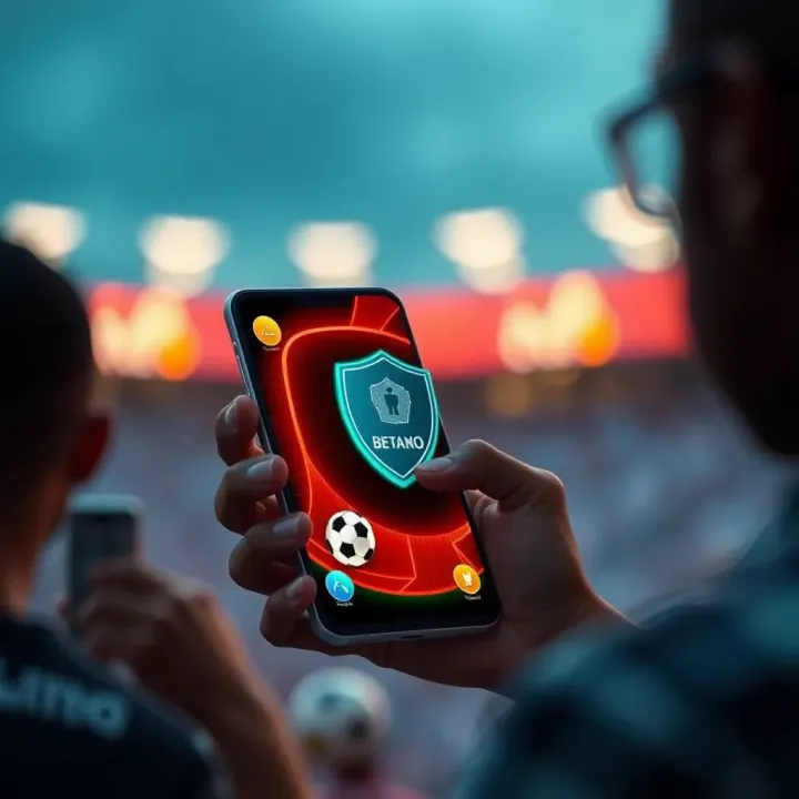 Illustration of secure online betting with shield icon and data management on mobile