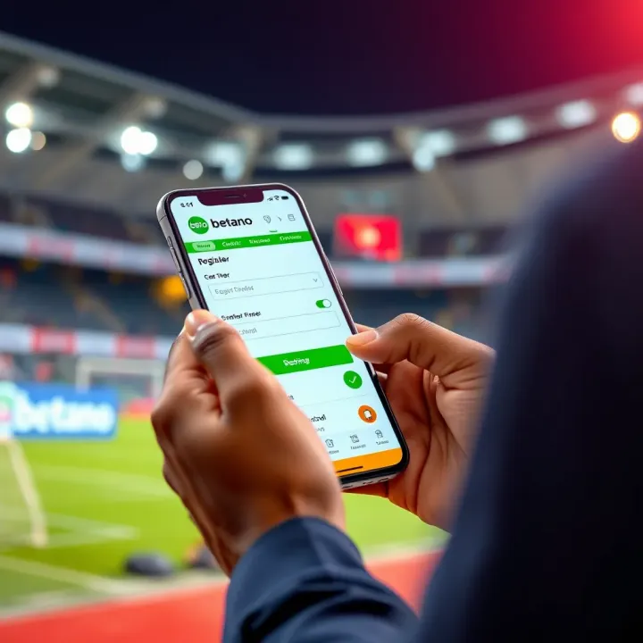 Registering on Betano Nigeria for Sports Betting User registering on Betano Nigeria sports betting platform using a mobile device